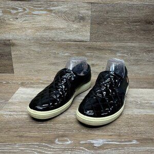 Ecco Quilted Black Patent Leather Slip On Shoes Women's Size EU 39